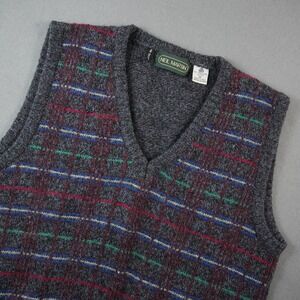 Vintage 90s Golf Plaid Wool Sweater Vest Neil Martin Mens M Plaid V-Neck Italy